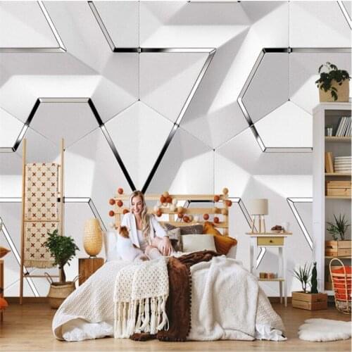 Nordic Modern Silver Geometric Wall Paper 3D Living Room Bedroom Decor Mural Self-adhesive Wallpaper Wall Papers Home Decor