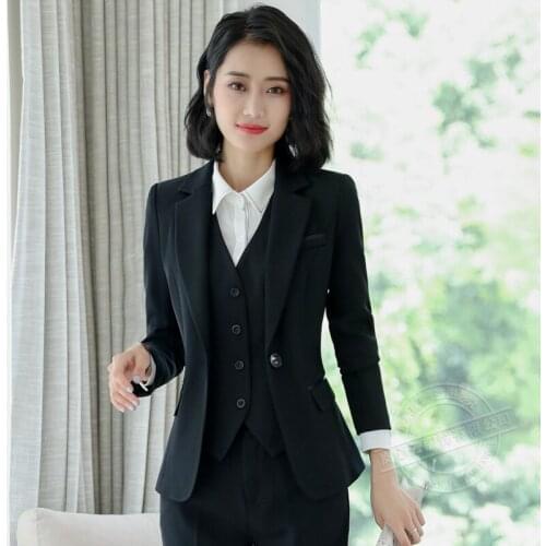 Womens suits 2019 autumn and winter new single buckle professional wear temperament Slim feet pants womens two-piece suit