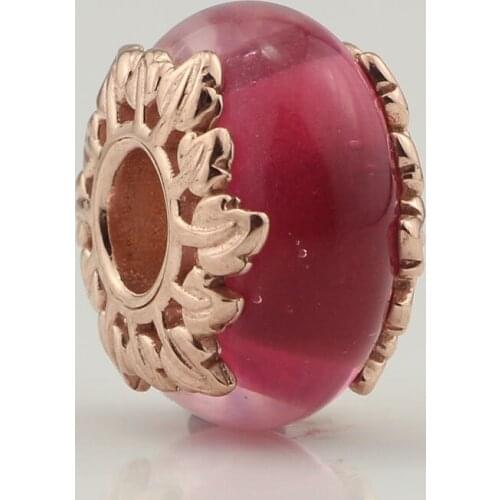 Rose Red Murano Glass Beads Round Beads With 925 Sterling Silver Fit European Charm Bracelet Women Charm Beads Silver Jewelry