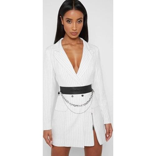 OL Striped Blazer Jacket Dress for Women Vintage Long Coat Women Workwear Elegant White Buttons Blazer Streetwear 2021 Autumn