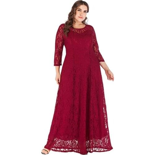 Women Muslim Lace Dress Plus Size XL-6XL Luxury Women Muslim Prayer Clothing Spring Autumn Women Vintage Dress