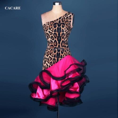 CACARE Latin Dance Dress Women Girls Latin Dance Competition Dresses Fringed Dress D0017 Leopard Print Fluffy Sheer Hem