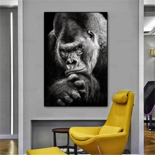 Ape Monkey Gorilla Canvas Painting Black and White Animal Poster Modern Prints Mural Wall Art Pictures for Living Room Decor