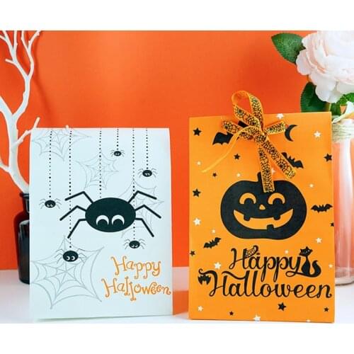 10pcs 13x24cm White Orange Spider Pumpkin Paper Bags Happy Halloween For Candy Bags Cookie Packaging