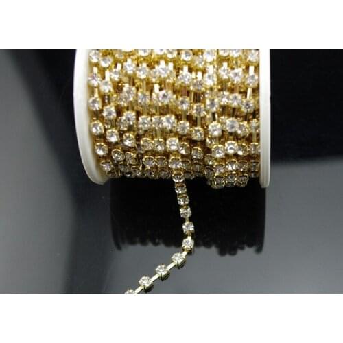 10 Yard 3.5mm SS14 Grade A Crystal Clear Rhinestone Crystal Gold Chain Band Wedding Favor