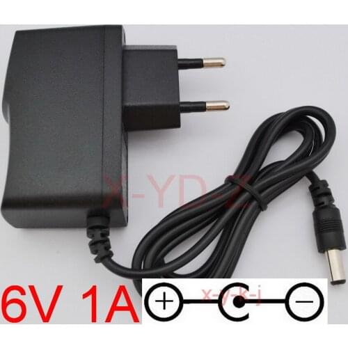 100PCS 6V1A High quality AC/DC 6V 1A Switching Power Supply adapter Reverse Polarity Negative Inside EU plug 5.5mm x 2.1-2.5mm