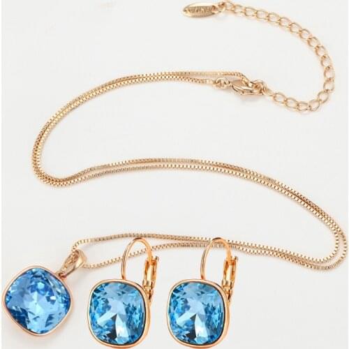 11.11 Xuping Jewelry Set made with Austria Crystal for Bridal Wedding New Square Designer Women Jewellery Set Bijoux Girls Gift