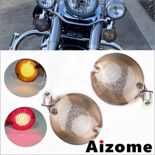 12V Red/Amber LED Inserts Motorcycle 3 1/4" Flat 1156 Bullet Turn Signal Light for Harley Road King Softail Deluxe Electra Glide