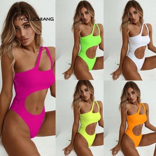 2019 Sexy One Piece Swimsuit Women Bodysuit Swimwear Cut Out Monokini One Shoulder Push Up Bathing Suit Female Beach Wear