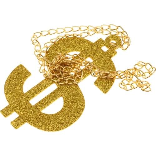 3x USD Dollar Ring Pendant Chain Necklace Glasses Hip Hop Fancy Dress Gold