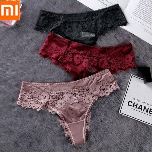 3pcs xiaomi mijia sexy lace underwear womens low-waist seamless, comfortable and breathable sports briefs, pure cotton crotch