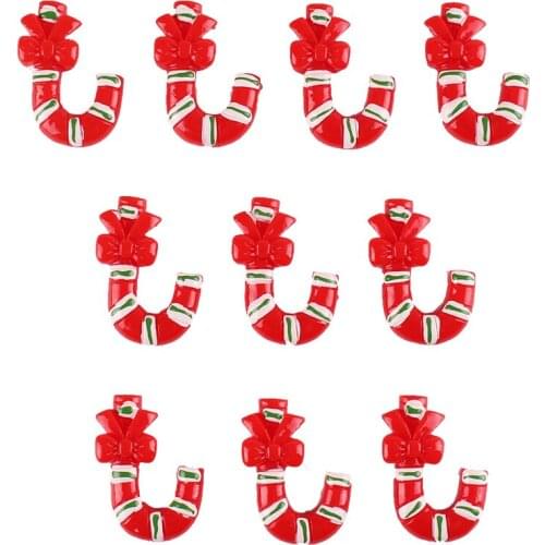 50pcs Cute Red Christmas Candy Cane Resin Scrapbooking Hair Bow Center Crafts Embellishment Flatback Charms Cabachons