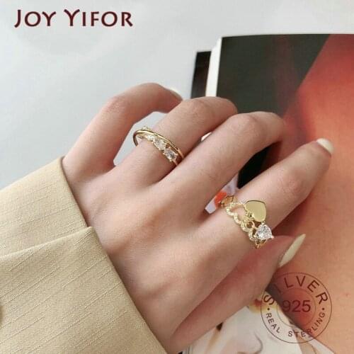 925 sterling Silver Rings For Women gold color INS heart tassel zircon Simple Design Fashion Jewelry Engagement Ring Accessory