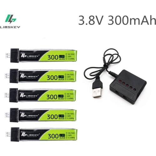Upgrade Power Limskey 1S HV 3.8V 300mAh 30C 4.35V FPV Lipo Battery and Charger For RC FPV Racing Drone Spare Parts Accessories