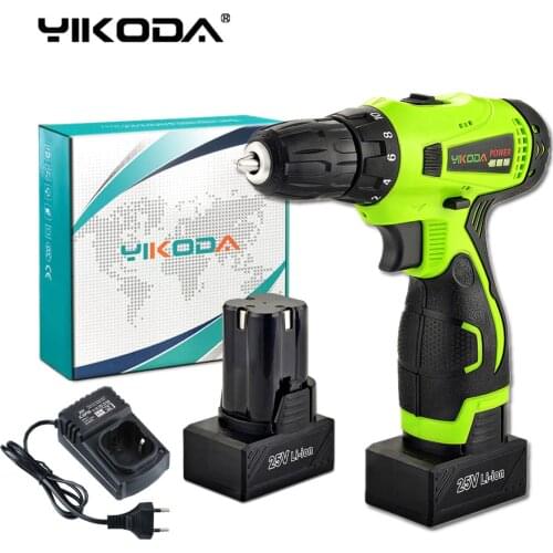 YIKODA 25V Cordless Drill Lithium Battery Electric Screwdriver DIY Double Speed Power Driver Household Rechargeable Tools