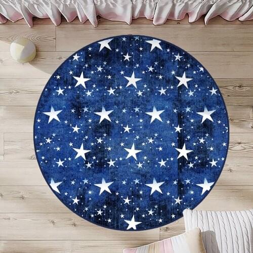 Mavi Yuvarlak Çocuk Odası Halısı yıldız büyük küçük beyaz