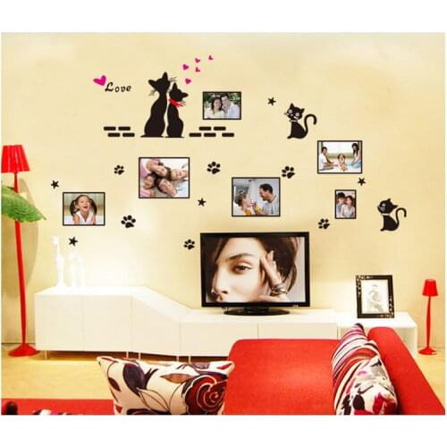 Free Shipping black love cats photo frame stickers DIY Wall Decals PVC Window Decor Kids Free Shipping ZYPB-7134