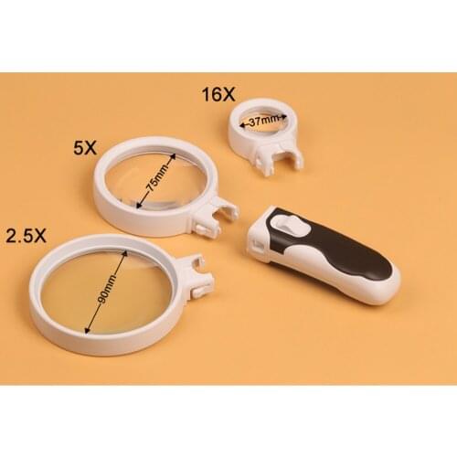 BIJIA with LED Light Source 2.5x 5x 16x Combination Interchangeable Magnifying Glass