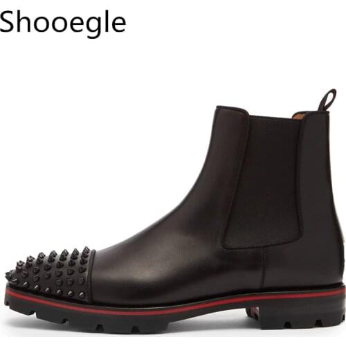 New Design Men British Casual Boots Black Leather Men Rivet Shoes Ankle Boots Male Low Heels Men Chelsea Boots