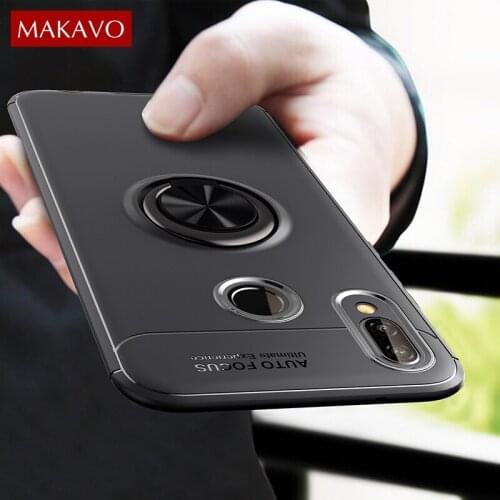 MAKAVO For Huawei P20 Lite Case P20 Finger Ring Holder Soft Silicone Matte Back Cover For Huawei P20 Pro Phone Case