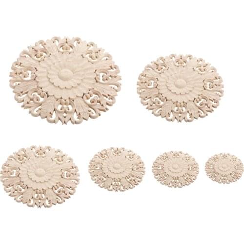Wooden Carved Flower Onlay Appliques Wood Carving Decal Unpainted Furniture Bed Door Cabinet Decor 10/12/15/20/24/30cm
