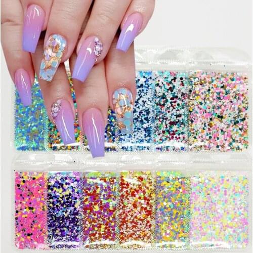 Mixed Size Holographic Round Shape Nail Glitter Flakes Sparkly 3D Colorful Sequins Spangles Polish Manicure Nails Art Decoration