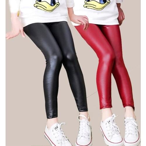 Girls PU Leather Pants Autumn & Winter Children High Elastic Warm Leggings For Kids imitation leather pants Elastic Solid