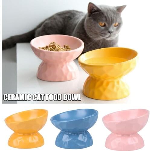 Ceramics Raised Cat Bowl Slanted Cat Bowl for Food Stress Free Angled Cat Bowl Less Regurgitating and Vomiting _WK