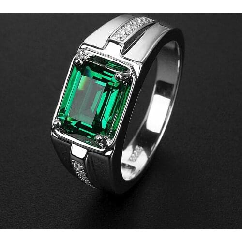 Classical green blue crystal stone emerald sapphire gemstones zircon diamonds rings for men jewelry silver color argent bague