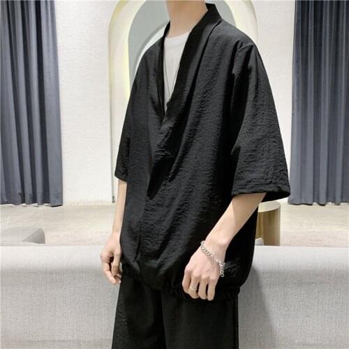 Ice Silk Sports Suit Man Summer Thin Quick-drying V-neck and Three-quarter Sleeve Top 5XL Handsome Suit