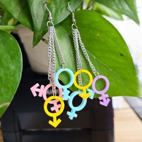 Laser cutting Acrylic Gender Symbol Cascade Trans Transgenes Pride non-cis rights giant Statement Earrings Lightweight Earrings