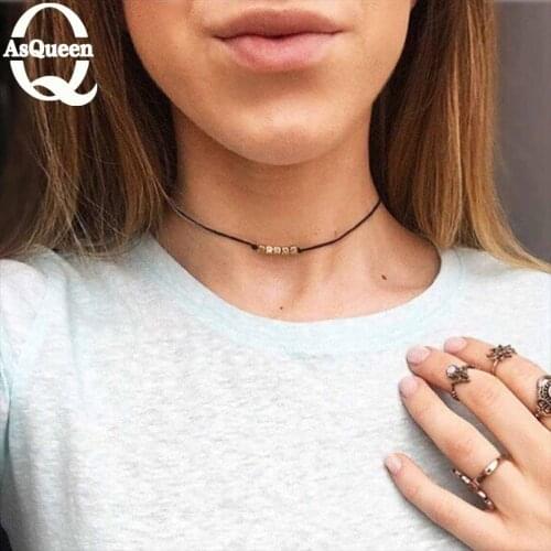 Minimalist Black Rope Choker Necklace for Women Fashion Free Style Thin Chocker Vintage Bead Necklaces