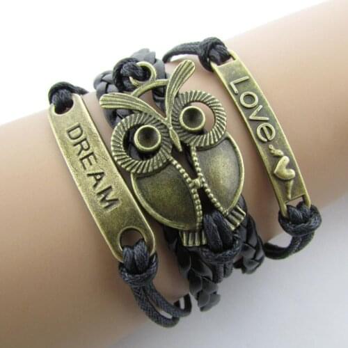Bracelet Fashion Animal Owl Love Leather Bracelets B4.5