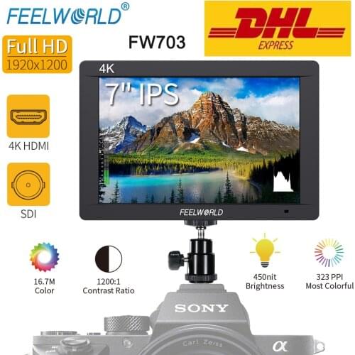 FEELWORLD FW703 Monitor 3G SDI 4K HDMI-compatible On-camera Monitor 7 Inch 1920x1200 Full HD for Sony Nikon Canon Video
