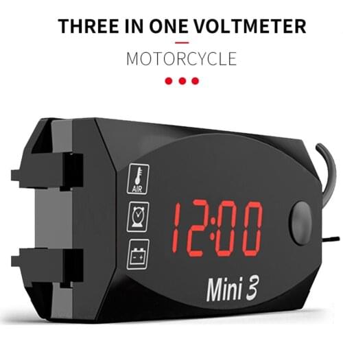 Motorcycle 3 In 1 Digital Time Clock + Thermometer +Voltmeter Waterproof Tester Battery Moniter Gauge for Car Boat Marine