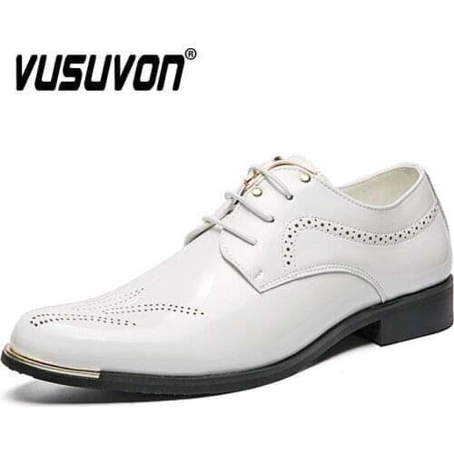 2021 Fashion Size 38-44 Handmade Mens Derby Shoes Cow Patent Leather Brogue Dress Classic Business Formal Flats for Boys