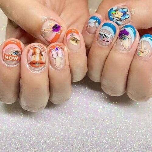 2020 New 3D Nail Art Stickers Colorful Portrait Butterfly Cat Image Nails Stickers For Nails Sticker Decorations Manicure Z351