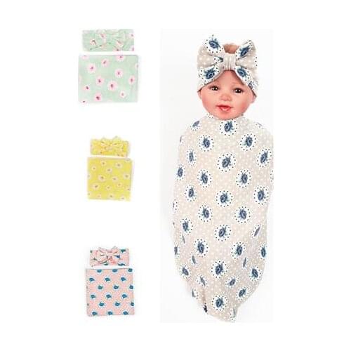 2017 new summer kids bamboo swaddle blanket and bowknot headband set flower bud blanket girls muslin cloth swaddle wrap