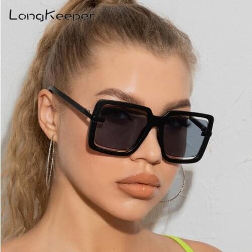 Brand Designer Oversized Square Sunglasses Women Unique Hollow Lens Sun Glasses Ladies Candy Color Eyeglasses zonnebril dames