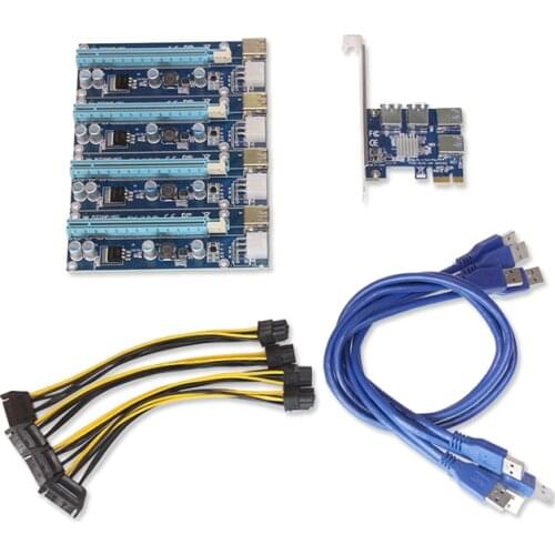 VER009s PCI-E Riser Card four in one 009s PCI Express X1 to X16 Adapter 0.6M USB 3.0 Cable SATA 6Pin Power for Mining Bitcoin Mi