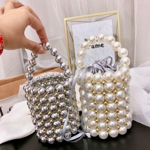 Luxury Handmade Beaded Crossbody Bags for Women Fashion Pearl Beaded Womens Handbags Party Elegant Evening Bags Ladies Purses
