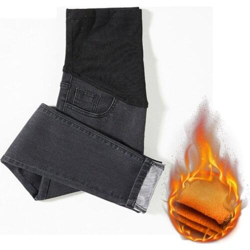 Russia Winter Spring Jeans Maternity Clothes For Pregnant Women Pants High Stretch Jeans Pants Pregnancy Clothing Warm Jeans
