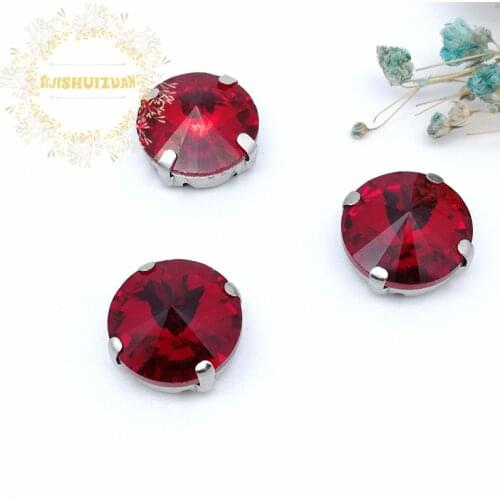 Best-selling Circular Satellite red Crystal Glass Sewing Rhinestones Whith Claw DIY Jeans Woman and Wedding Dresses