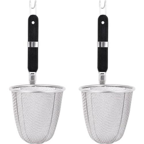 Stainless Steel Strainer Basket Wire Mesh Food Skimmer Kitchen Sieve for Pasta Dumpling Noodle (Black Handle) Mesh Strainer