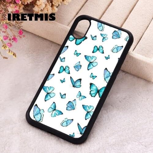 Iretmis 5 5S SE 2020 phone cover cases for iphone 6 6S 7 8 Plus X Xs XR 11 12 Mini Pro Max Silicone TPU aesthetic blue butterfly
