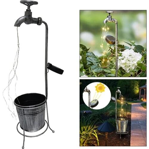 Solar Powered Fairy Light Water Faucet Planter Stake Yard Walkway Lawn Decor