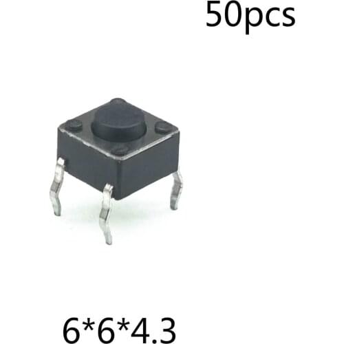 50pcs/lot 6*6*4.3 mm Interruptor 4 PIN Tactile Tact switch 12V Push Button Micro Switch Direct Plug-in Self-Reset Top DIP