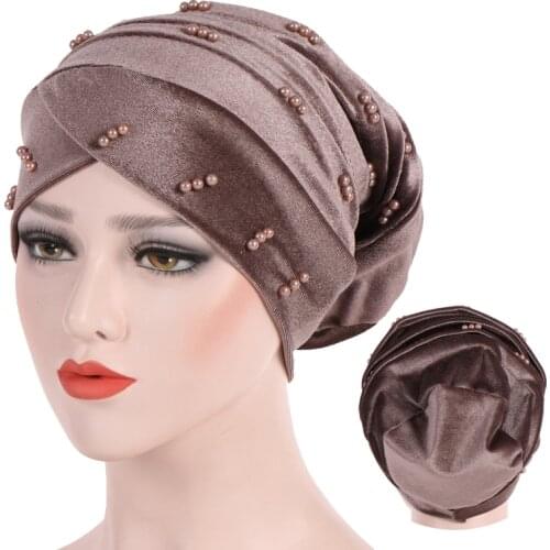 Pearl Velvet inner hijab caps muslim headdress women turban femme musulman soft solid color turbante ready to wear hijab bonnet