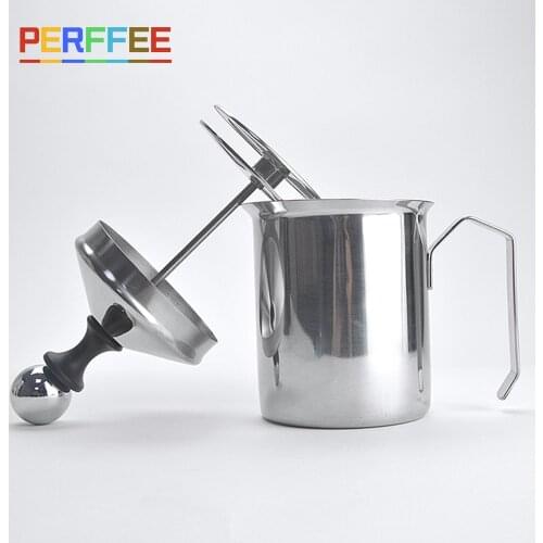 Manual Milk Frother Stainless Steel Hand Pump Creamer Double Mesh Coffee Milk Foam Frothing Pitcher Froth Maker Jug 400/800 ML
