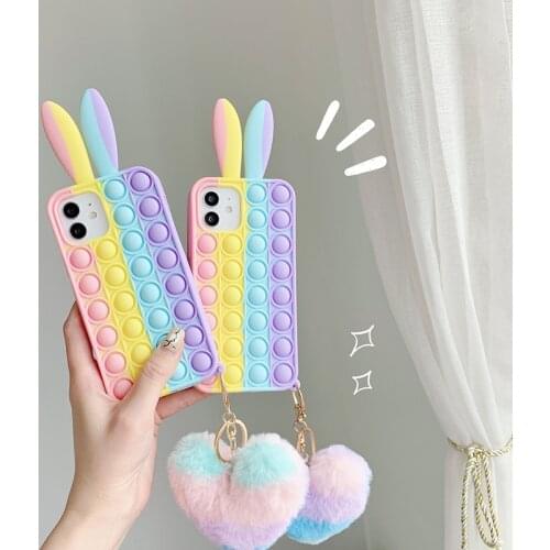 Rabbit Ear Squeeze Bubble Case For IPhone 12 Pro 11 XR X XS Max 7 8P Rainbow Decompression Soft Silicone Creative Phone Case